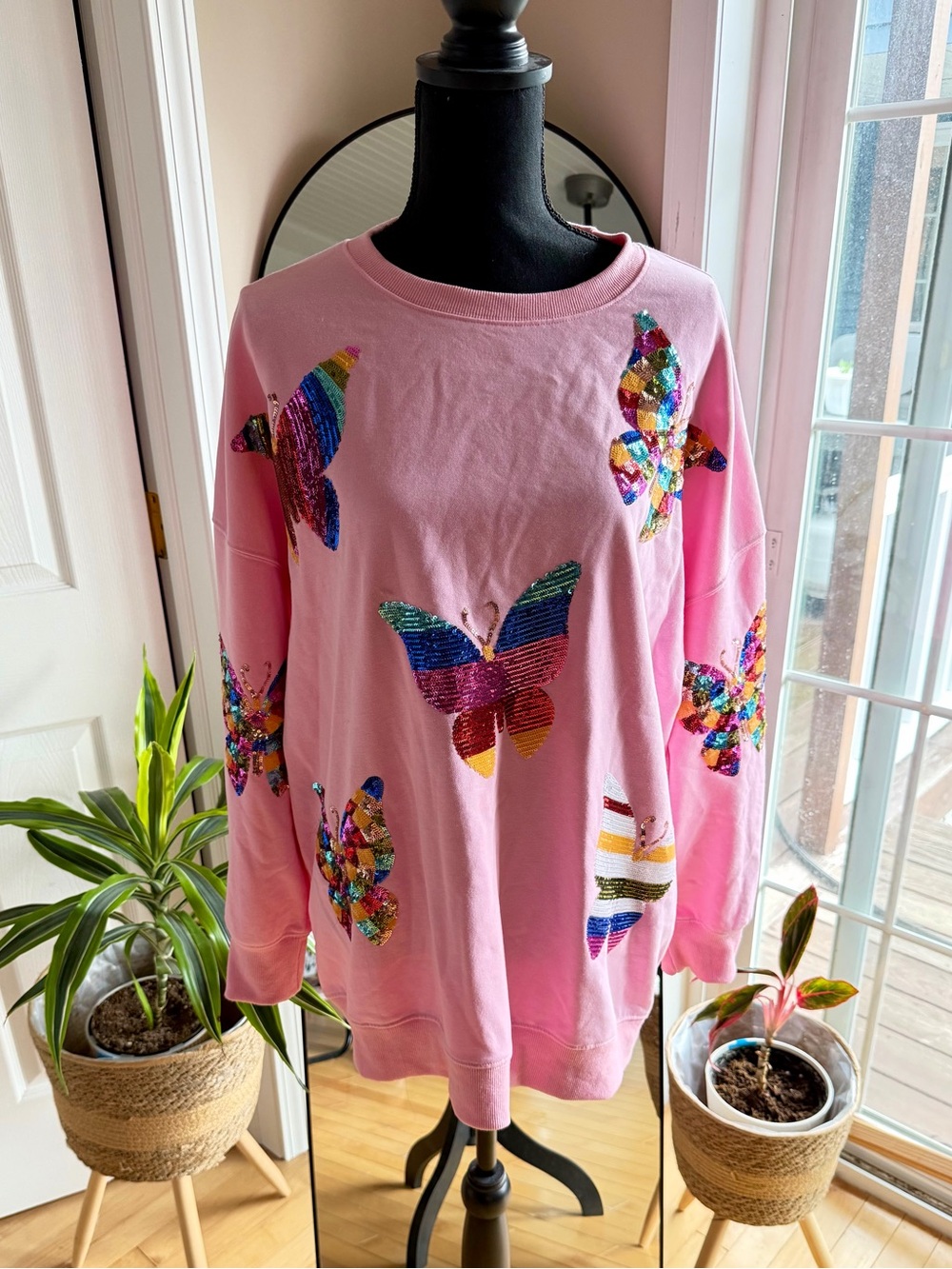 WHISKEY DARLING| Pink Sequin Butterfly Sweatshirt